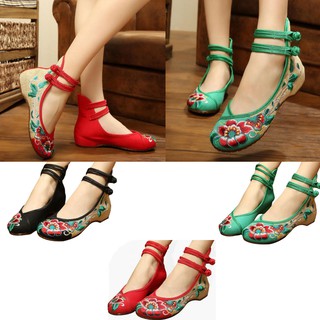 รองเท้าผู้หญิง ทรงจีนส้นเตี้ย ปักลายดอกไม้ โลฟเฟอร์บัลเล่ต์รองเท้าคัดชูส้นเตี้ยรองเท้าแฟชั่นส้นเตี้ยรองเท้าลายดอกไม้