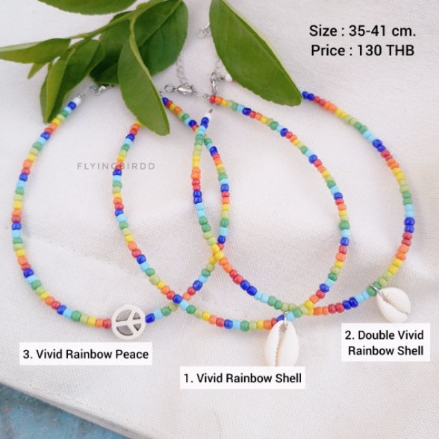 vivid-rainbow-shell-peace-choker-สร้อยหอย-สร้อยลูกปัดสีรุ้งจี้หอย-สร้อยสมายลี่-สร้อยไปทะเล-ภาพถ่ายจากสินค้าจริง