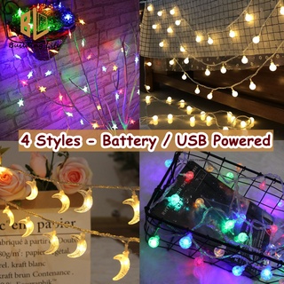 สายไฟ LED รูปดวงจันทร์ ดาว ใช้แบตเตอรี่ USB สีขาวอบอุ่น สําหรับตกแต่งผนังห้องนอน คริสต์มาส วันเกิด