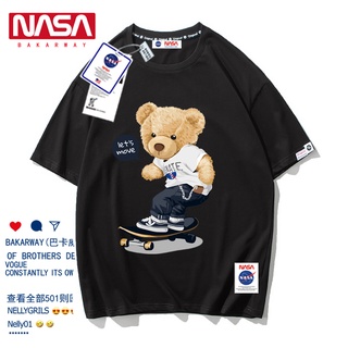 J7Aj   แขน   ผ้า เสื้อยืดแขนสั้น ผ้าฝ้าย พิมพ์ลายการ์ตูนนักบินอวกาศ Nasa ทรงหลวม ขนาดใหญ่พิเศษ สีขาว แฟชั่นฤดูร้อน