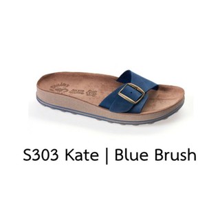 Fantasy Sandals รองเท้าแตะหนังแท้ พื้นยืดหยุ่น รุ่น Kate Blue Brush