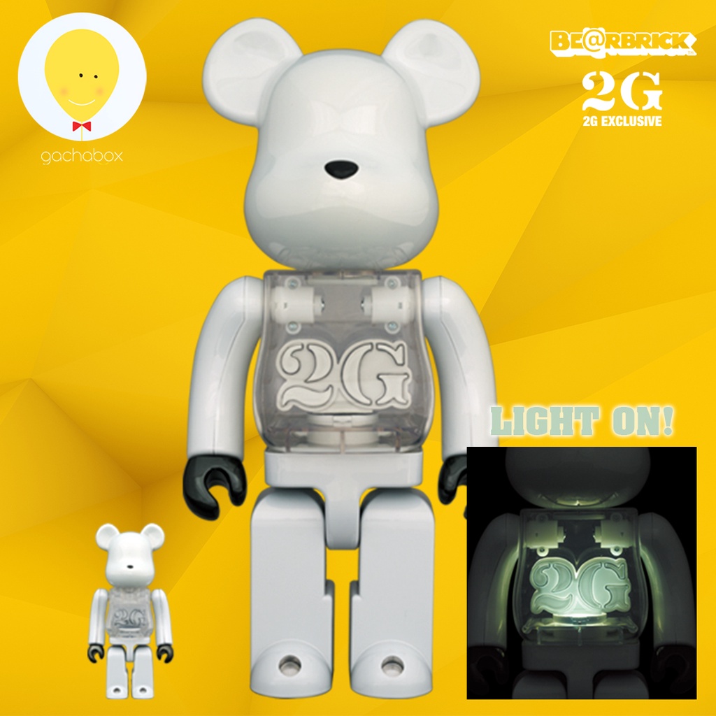 gachabox Bearbrick 2G White Chrome 2021 เปิดไฟได้ 100%+400% แบร์บ