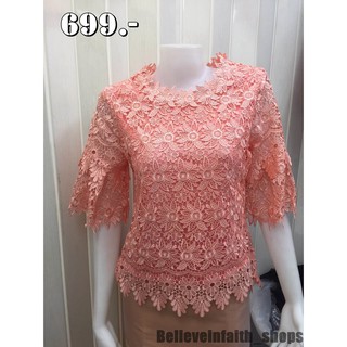 (มีสี)(เลื่อน) เสื้อลูกไม้ซับในในตัว สีพาสเทล ไซส์38-46 ส่งห้าง เกรดเอ