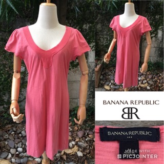 2sis1bro แบรนด์ Banana Republic เดรสสั้น ผ้ายืด คอแหลม ตกแต่งที่คอ มือสอง พร้อมส่ง sz M