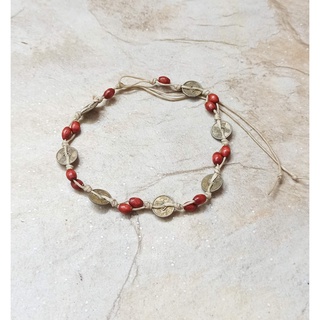 ราคาสร้อยข้อเท้า เชือกถัก ร้อยลูกปัดไม้ เหรียญ แฮนด์เมด ปรับขนาดได้ Anklet HandmadeBoho Bohemian