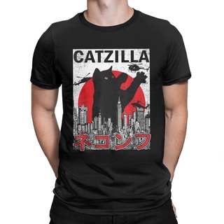 เสื้อยืดลําลอง แขนสั้น พิมพ์ลาย Catzilla เหมาะกับฤดูร้อน สไตล์ญี่ปุ่น แฟชั่นฮาราจูกุ สําหรับผู้ชาย