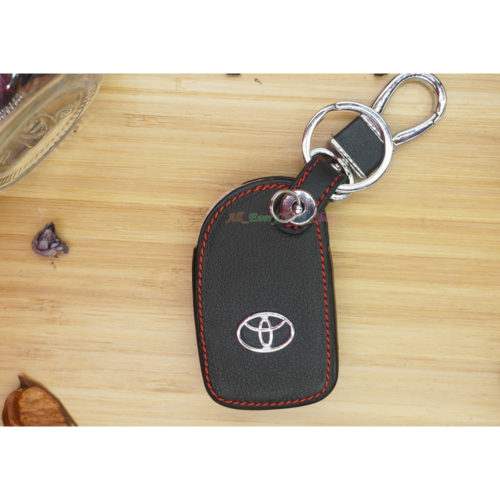 ซองหนังกุญแจรถยนต์-ซองหนังแท้-ซองรีโมท-เคสกุญแจหนังแท้-toyota-รุ่น-vios-2013-top-yaris-2014-smart-key-สีดำ-2ปุ่ม