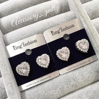 New!!💎ต่างหูเพชรCZ งานชุปทองคำขาวคะ เพชรทรงหัวใจล้อมเพชรไม่ตัดขอบคะ