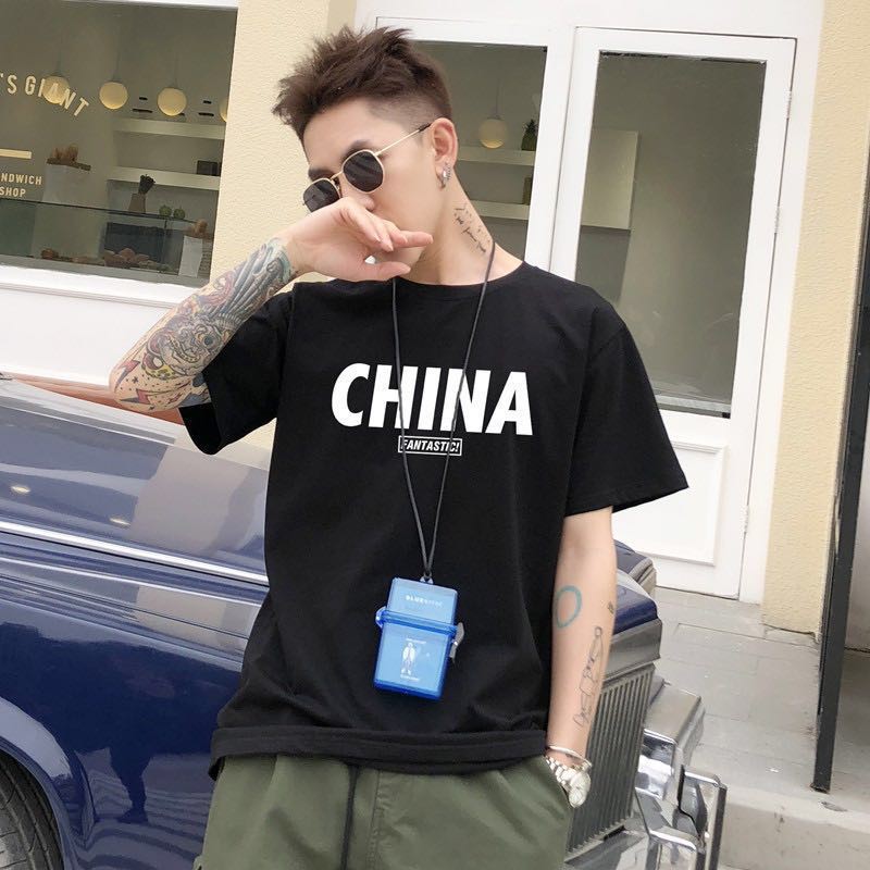 เสื้อยือคอกลมผู้ชาย-ovesized-men-เสื้อผ้าแฟชั่นผู้ชายสกียลายchina-สีดำ-สีขาว