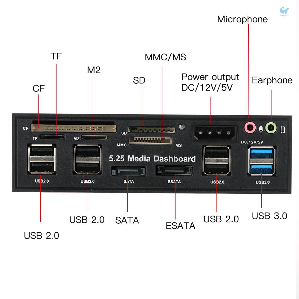ภาพสินค้าH&G Multi-Function USB 3.0 Hub eSATA SATA Port Internal Card Reader PC Dashboard Media Front Panel Audio for SD MS CF TF M2 MMC Memory Cards Fits 5.25 จากร้าน homgeek.th บน Shopee ภาพที่ 8