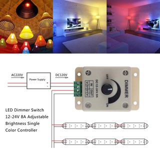 สวิทช์หรี่แสงไฟ Led 12-24V 8A โคมไฟความสว่างปรับความสว่างได้