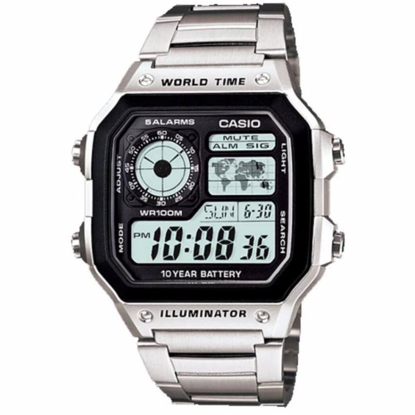 ภาพหน้าปกสินค้าCASIO Standard นาฬิกาข้อมือผู้ชาย สีเงิน/ดำ สายสแตนเลส รุ่น AE-1200WHD-1AVDF จากร้าน timeandtime บน Shopee