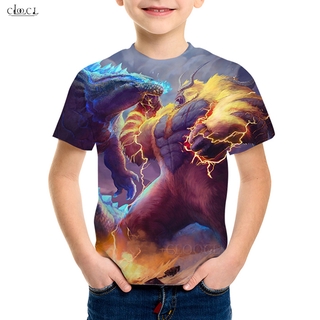 เสื้อยืดพิมพ์ลาย CLOOCL Movie Godzilla Vs Kong 3 D สไตล์ฮาราจูกุ 2021 สําหรับเด็ก