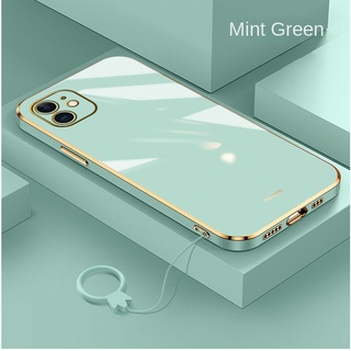 [ฟรีแหวนนิ้ว] เคสซิลิโคนนิ่ม ทรงสี่เหลี่ยม สีมาการอง เคลือบเงา สําหรับ iPhone 13 Pro Max 12 11 Pro Max