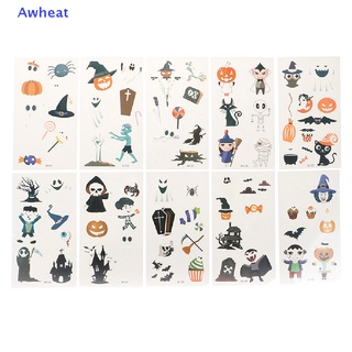 Awheat ใหม่ สติกเกอร์รอยสักเรืองแสง ลายแม่มด ฮาโลวีน 10 แผ่น