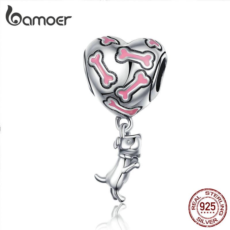 BAMOER Dog&Heart Pendant Fit Charm Bracelet & Necklace DIY 925 Sterling Silver SCC1199