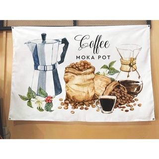 [เก็บโค้ดส่งฟรีหน้าร้าน] ป้ายผ้าขนาดใหญ่ COF7 ร้านกาแฟ moka pot ตกแต่งร้าน เบอเกอรี่ ขนมปัง โดนัท เค้ก