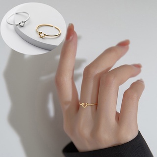 แหวนเหล็กไทเทเนียมรูปหัวใจกลวงเรียบง่ายแหวนเหล็กทองเงินผู้หญิงแฟชั่นเครื่องประดับแหวนแต่งงาน