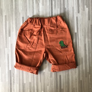 กางเกงเด็กน่ารัก ทรงชิโน ขาสี่ส่วน ปักลายไดโนเสาร์ bbk สีส้มอิฐ