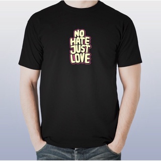 เสื้อยืดวินเทจเสื้อยืด ลายคําคมความรัก No hate just loveS-5XL