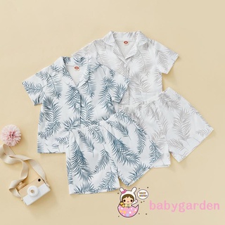 Babygarden-1-5 ปี เด็กผู้ชาย สองชิ้น ฤดูร้อน ชุด, เสื้อแขนสั้น พิมพ์ลายใบไม้ สุภาพบุรุษ และกางเกงขาสั้น