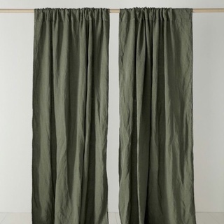 ผ้าม่านหน้าต่าง ผ้าฝ้ายธรรมชาติ100% แบบสอดราว (สีเขียวทหาร) สไตล์มินิมอล