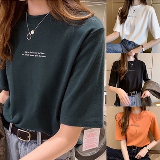 เสื้อยืดพิมพ์ลายคอตตอนไซส์ใหญ่ oversize T-shirt เสื้อผ้าแฟชั่น เสื้อยืดตอกลมทรงหลวมสไตล์เกาหลี