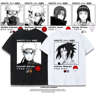 เสื้อยืดสีขาวเสื้อยืดแขนสั้น ผ้าฝ้ายแท้ พิมพ์ลาย Naruto Uchiha Sasuke Itachi Kakashi ทรงหลวม สําหรับผู้ชายS-4XL