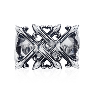 Double X ring  แหวนเงินแท้ 925 แกะมือขัดเงาลงดำ ลายอักษรโรมัน XX ที่เรียงตัวในลักษณะ Double Cross