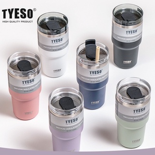 tyeso ใหม่ กระติกน้ำร้อนสแตนเลสแบบพกพา ความจุ20oz/30oz แก้วเก็บความร้อนสแตนเลส Car mug ฟรี จุกยาง+หลอดซิลิโคน