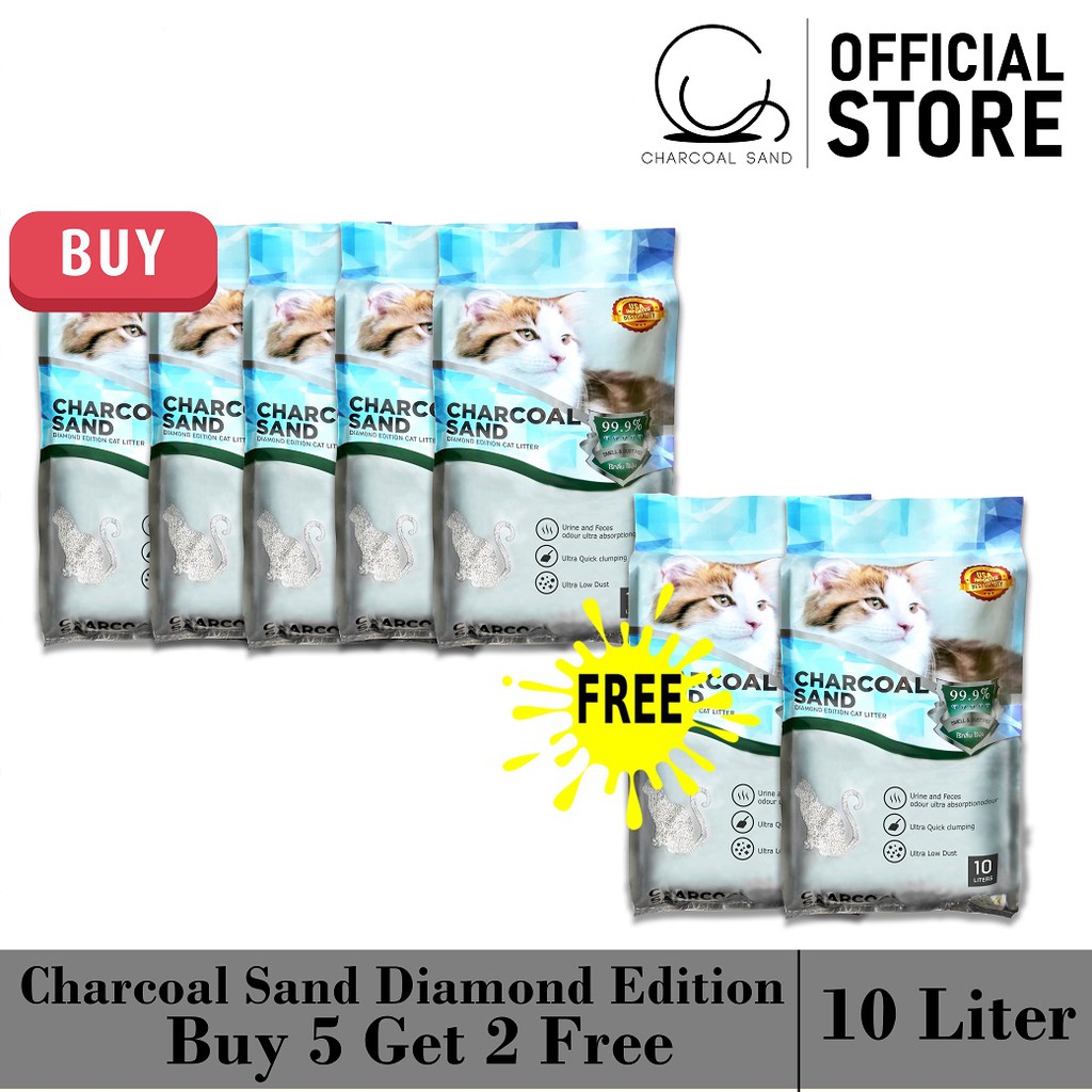 ภาพหน้าปกสินค้าทรายแมวCharcoal Sand Diamond Edition ซื้อ 5 ถุงใหญ่ แถม 2 ถุงใหญ่