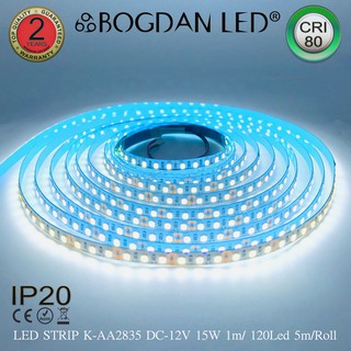 LED STRIP K-AA2835-120-6500K DC-12V  15W/1M IP20 ยี่ห้อBOGDAN LED แอลอีดีไฟเส้นสำหรับตกแต่ง 600LED/5M 75W/5M Grade A