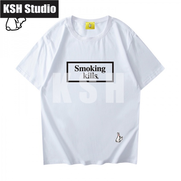 เสื้อยืดmens-hip-hop-t-shirt-embroidered-rabbit-smoking-kills-printed-round-neck-cotton-short-sleeve-t-shirt