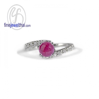 Finejewelthai-แหวนทับทิม-ทับทิม-แหวนเพชร-แหวนเงินแท้-พลอยประจำเดือนเกิด-Ruby-Diamond-CZ-Silver-Ring-Birthstone-R1286rb