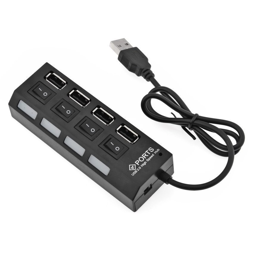 4-Port USB 2.0 Hub with Individual Power Switches and LEDs (Black ...