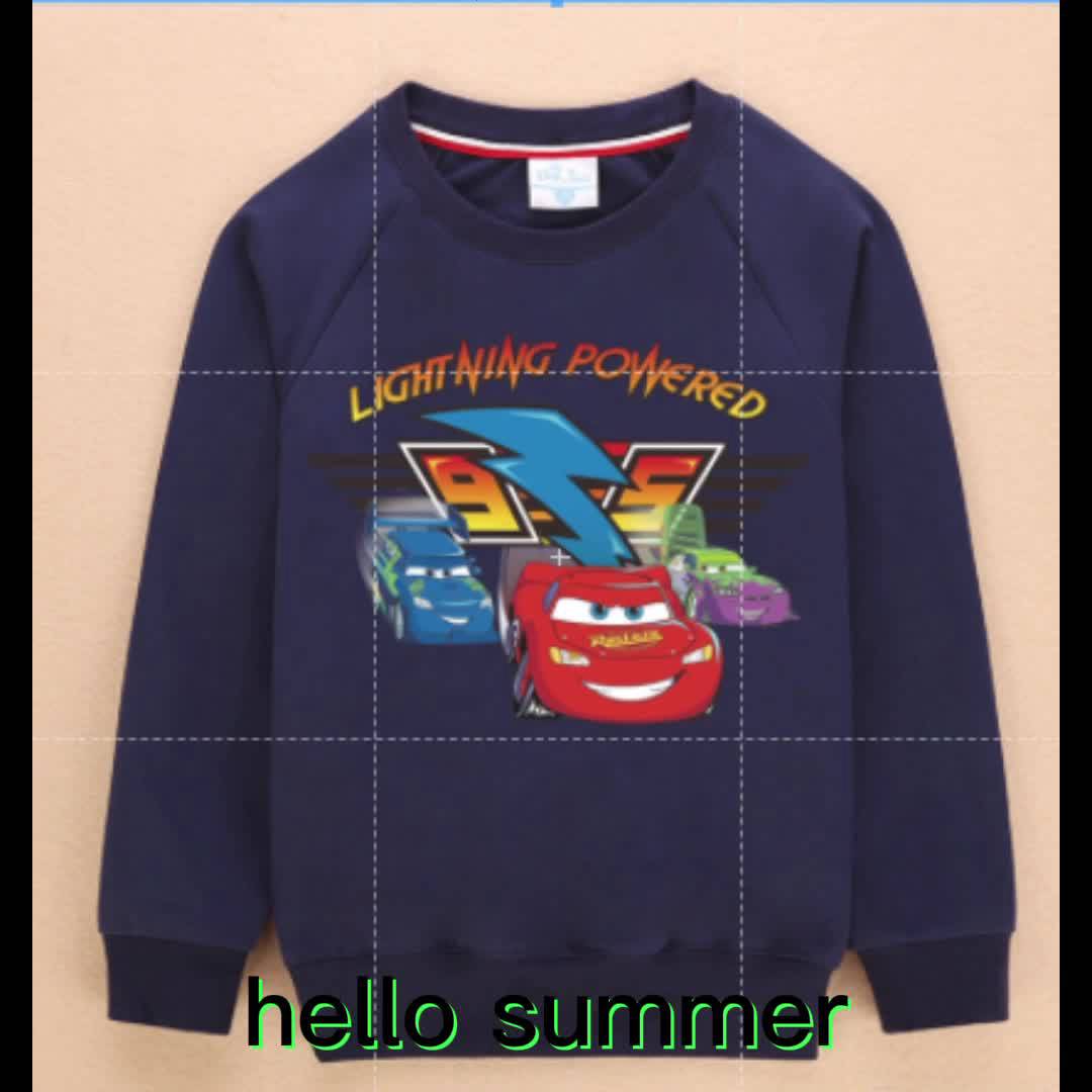 จัดส่งฟรีรถยนต์-lightning-mcqueen-รถ-king-mcqueen-เด็กชายแขนยาวเสื้อยืดเด็กฤดูใบไม้ร่วงท็อปส์รถรูปแบบเสื้อผ้า