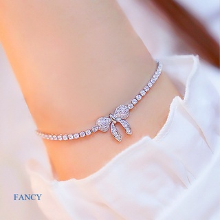 Fancy สร้อยข้อมือ ประดับเพทาย คริสตัล รูปผีเสื้อ โบว์ ปรับได้ สําหรับผู้หญิง