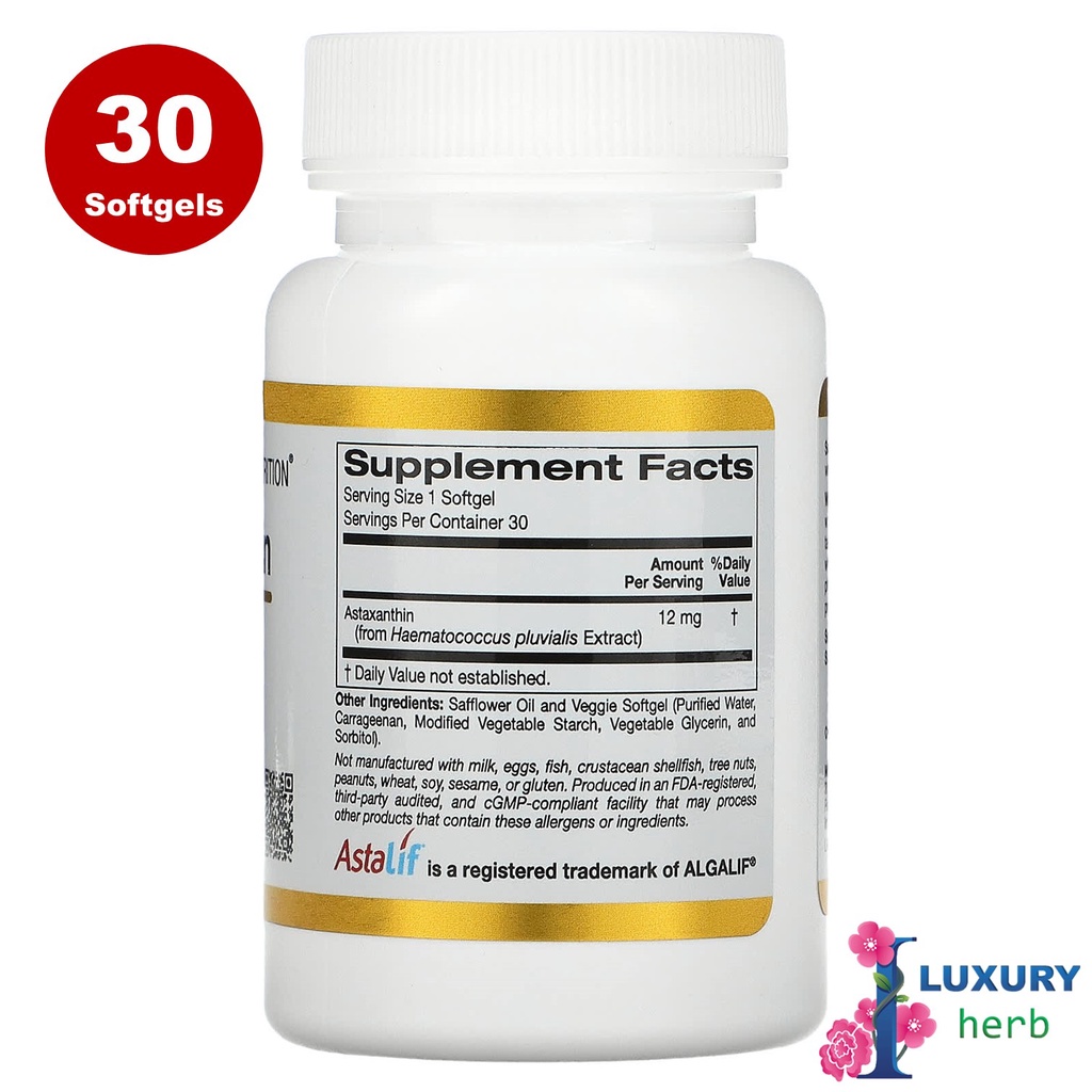 ภาพสินค้าCalifornia Gold Nutrition Astaxanthin 12 mg pure icelandic Astraxanthin 30/120 softgels จากร้าน iluxuryherb บน Shopee ภาพที่ 2