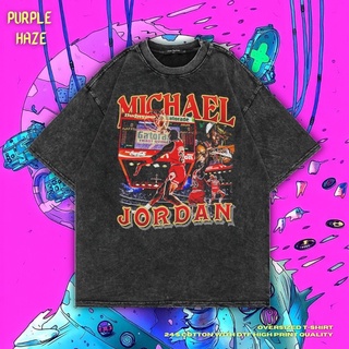 คอลูกเรือSPORTS STARเสื้อยืด ขนาดใหญ่ พิมพ์ลาย Haze Michael Jordan สีม่วง | หินล้างทําความสะอาด | เสื้อยืด พิมพ์ลาย Mich