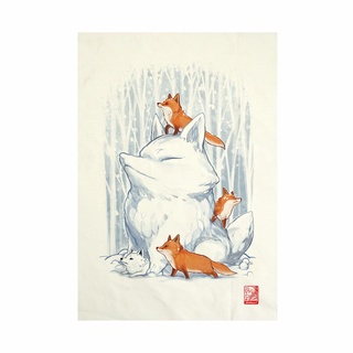 ผ้าแคนวาส พิมพ์ลาย จิ้งจอกหิมะ ไม่มีกรอบ ขนาด 34.5x48.5 ซม / Snow Fox Fabric Art  Canvas No frame size 34.5x48.5 cm.