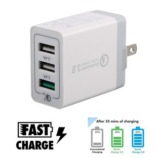 หัวชาร์จ 3ช่อง ปลั็ก หัวชาร์จเร็ว QC 3.0 Quick Charge  Wall Fast Port Charger 3.0A พร้อม 3 พอร์ต ใช้ได้ทุกรุ่น