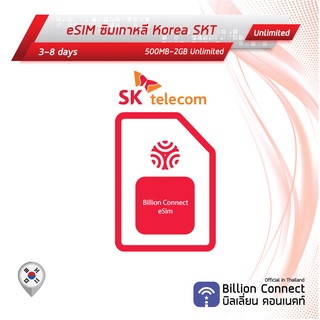 eSIM Korea Sim Card Unlimited 500MB-2GB Daily SKT KT: ซิมเกาหลี 3-8 วัน by ซิมต่างประเทศ Billion Connect