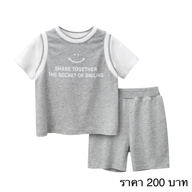 tz9622-27kids-ชุดเซ็ท-เสื้อยืดเด็ก-กางเกงขาสั้นเด็ก-เวอร์ชั่นเกาหลี-เสื้อโอเวอร์ไซส์-แต่งแขนเหมือนใส่เสื้อกั๊ก