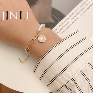 ภาพหน้าปกสินค้าJINLI Fashion Women Alloy Gold Pearl Smiley Number Chain Bracelet ที่เกี่ยวข้อง