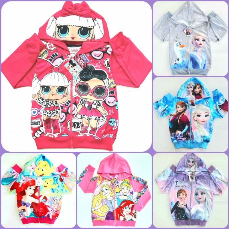 เสื้อกันหนาวเด็ก-กันลม-กันแดด-มีฮู้ด-frozen-เอลซ่า-แอเรียล-lol-บาร์บี้-princess