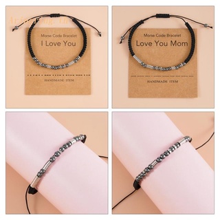 Arin สร้อยข้อมือลูกปัดเงิน จี้ตัวอักษร Love You Mom Morse Code ของขวัญสําหรับคุณแม่