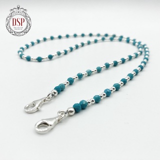 DSP สร้อยคล้องแมสเทอควอยซ์ + เงินแท้ 92.5% : 925 Sterling Silver Face Mask Chain - Turquoise Mask Necklace