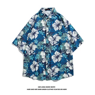 เสื้อเชิ้ตแขนสั้น ทรงหลวม คุณภาพสูง เหมาะกับเดินชายหาด สไตล์ฮาวาย สําหรับผู้ชาย