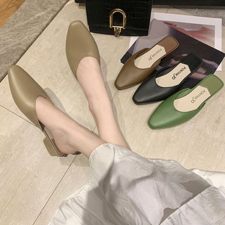 สินค้า รองเท้าเปิดส้นปลายแหลมสไตล์เกาหลี  สีพิ้น  สำหรับาสาวๆวัยทำงาน รองเท้าแฟชั่นเปิดส้น รองเท้าหัวตัดมนรองเท้าส้นแบนนิ่มสบาย