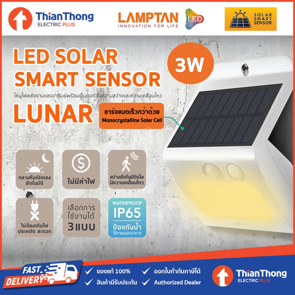 Lamptan โคมไฟติดผนัง พลังงานแสงอาทิตย์ Solar Smart Sensor รุ่น LUNAR 3W ...